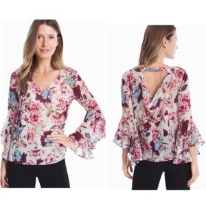 White House Black Market Floral Bell Sleeve Top